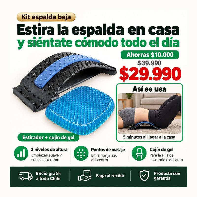 Kit Estirador Lumbar + Cojín de Gel | Estira la Espalda en Casa | Envío Gratis