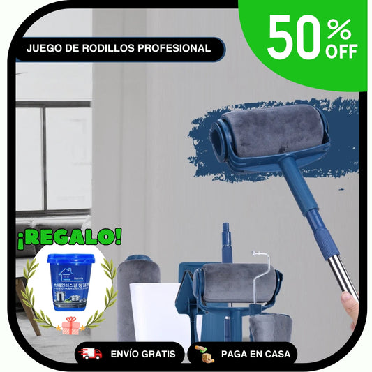 Juego de Rodillos para Pintura Profesional en Casa (6 piezas) + Limpiador Utensilios de REGALO