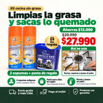 Kit Cocina Sin Grasa: 2 Espumas Antigrasa + Pasta para Ollas de Regalo | Limpia y Saca lo Quemado | Envío Gratis