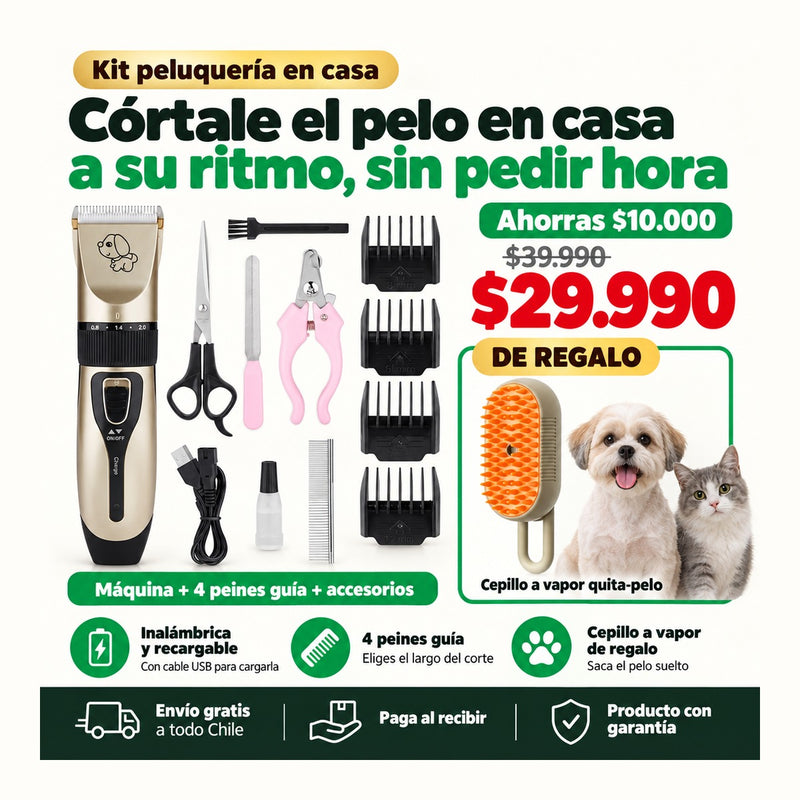 Kit Peluquería para Mascotas + Cepillo a Vapor de Regalo | Córtale el Pelo en Casa | Envío Gratis