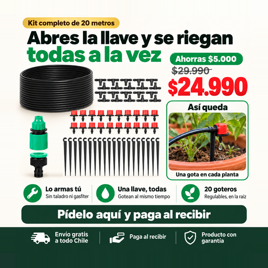 Kit de Riego por Goteo 20 m | Todas tus Plantas con Abrir la Llave | Envío Gratis