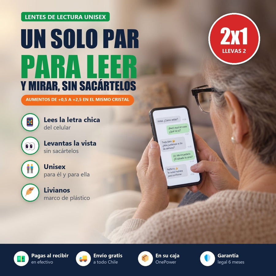 2x1 Lentes de Lectura One Power | Un Solo Par para Leer y Mirar | Envío Gratis