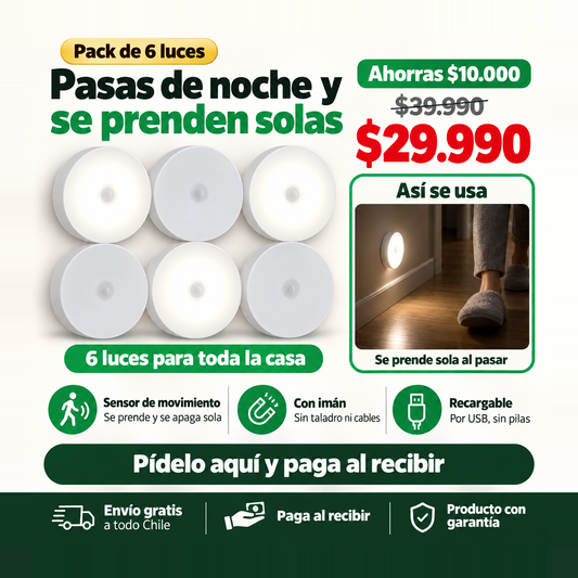Pack 6 Luces LED con Sensor de Movimiento | Se Encienden Solas al Pasar | Envío Gratis