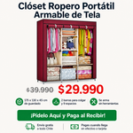 Clóset Ropero Portátil Armable de Tela 175x130x45 cm | Envío Gratis