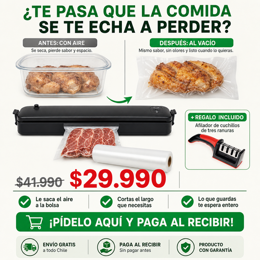 Selladora al Vacío con Bolsas | Tu Comida Dura Más | Afilador de Regalo