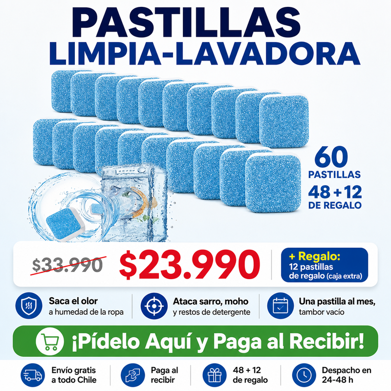 Pastillas Limpia-Lavadora Efervescentes | Pack 48 + 12 de Regalo | Envío Gratis