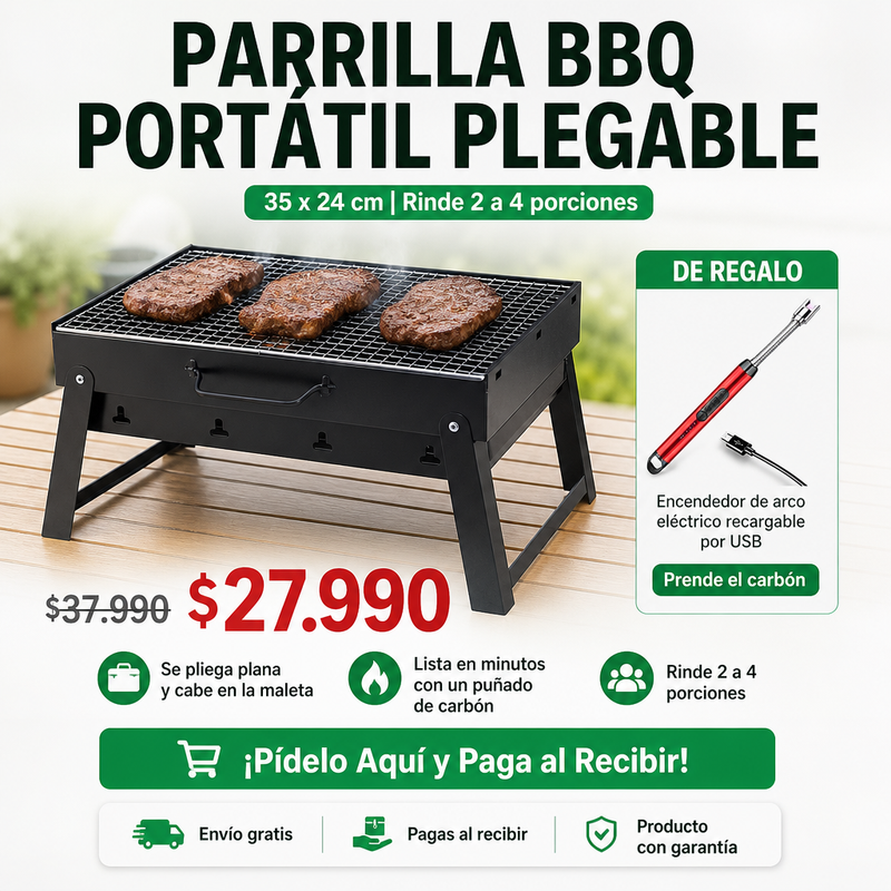 Parrilla BBQ Portátil Plegable + Encendedor para Asados de Regalo | Asado Donde Tú Vayas