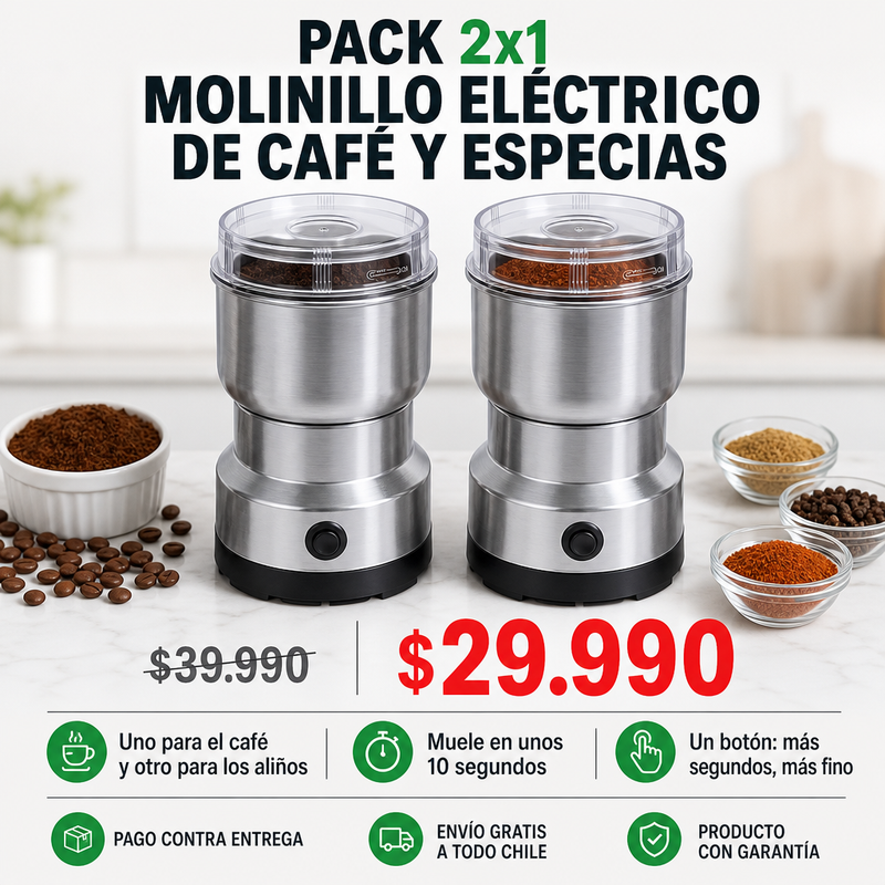 Pack 2x1 Molinillo Eléctrico | Café y Aliños Recién Molidos | Envío Gratis