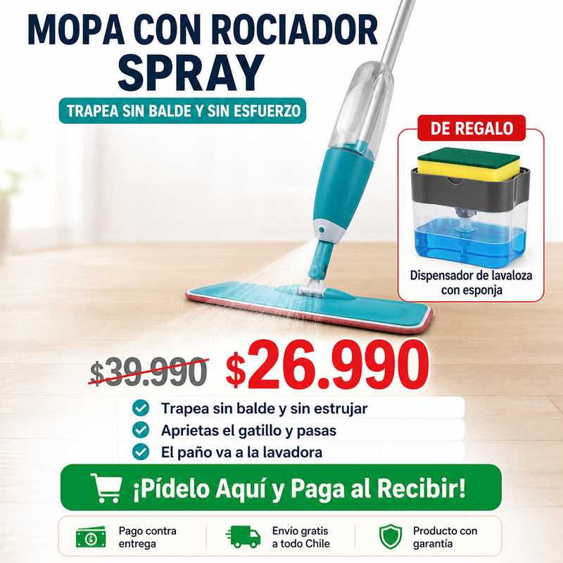 Mopa con Rociador | Trapea sin Balde | Dispensador de Lavaloza de Regalo