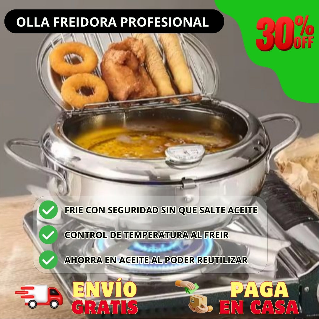 Olla Freidora Japonesa Acero Inoxidable + Termómetro Incluido