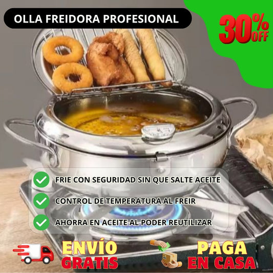 Olla Freidora Japonesa Acero Inoxidable + Termómetro Incluido