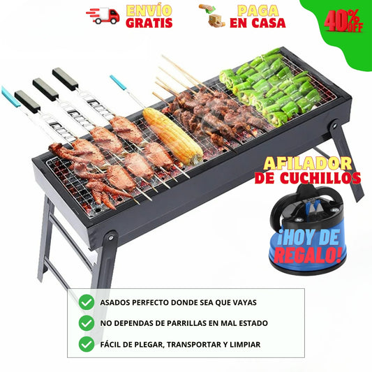 PARRILLA PORTÁTIL PLEGABLE A CARBÓN | AFILADOR CUCHILLOS DE REGALO