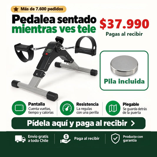Pedalera plegable con pantalla: pedalea sentado mientras ves tele, con pila incluida