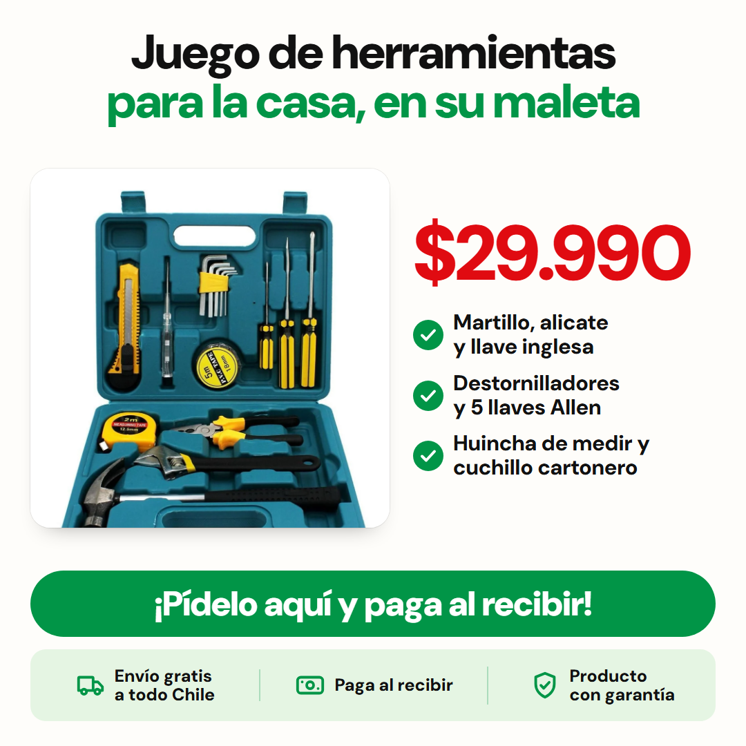 Juego de herramientas para la casa, en su maleta