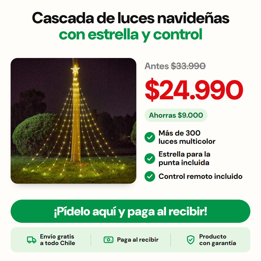 Cascada de luces navideñas con estrella y control