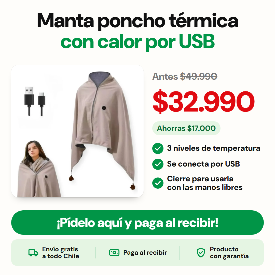 Manta poncho térmica con calor por USB
