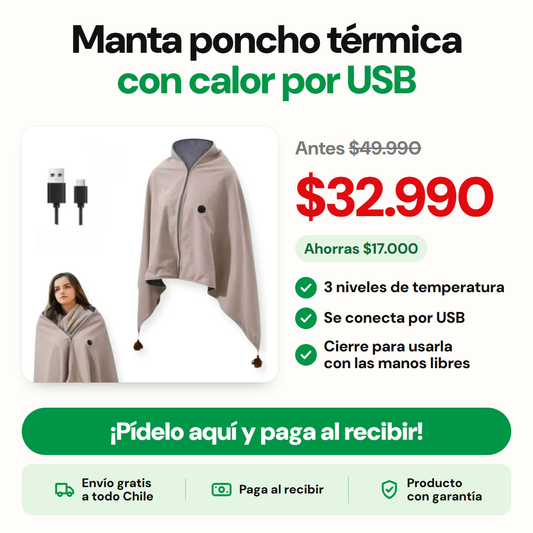 Manta poncho térmica con calor por USB