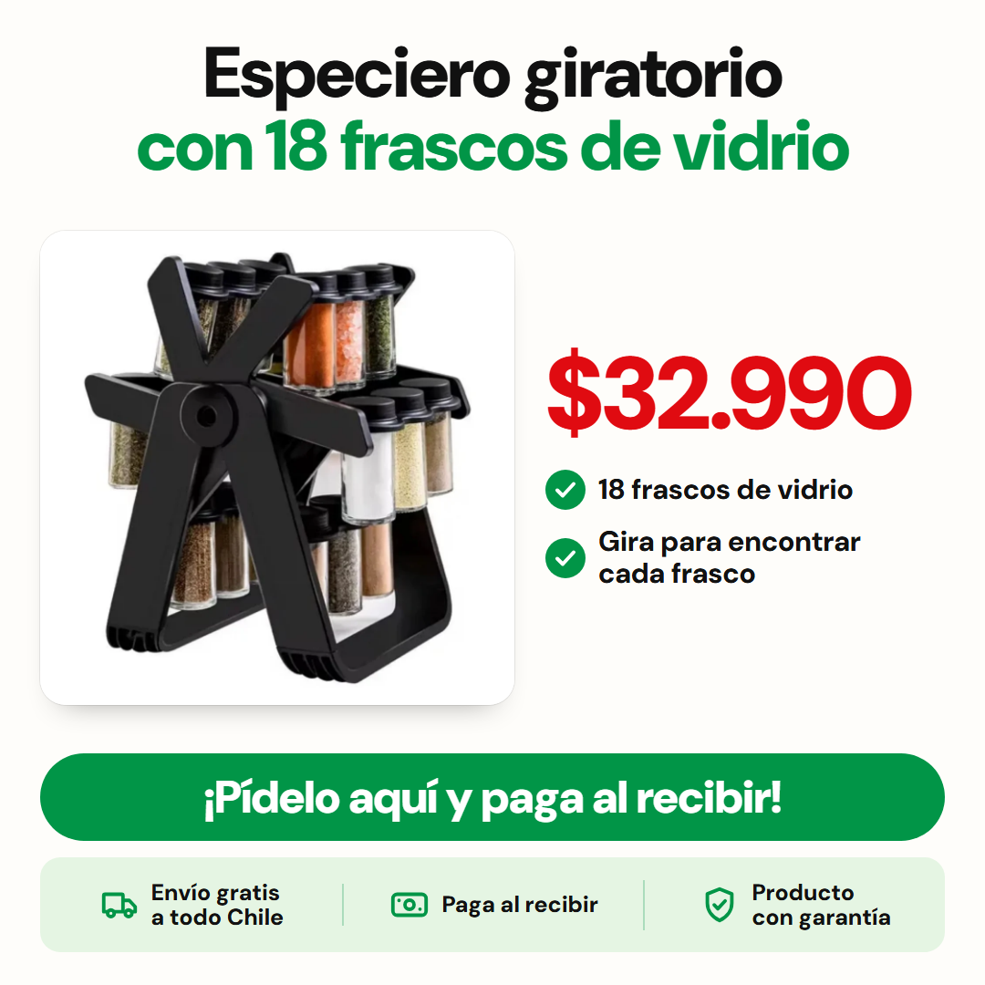 Especiero giratorio con 18 frascos de vidrio