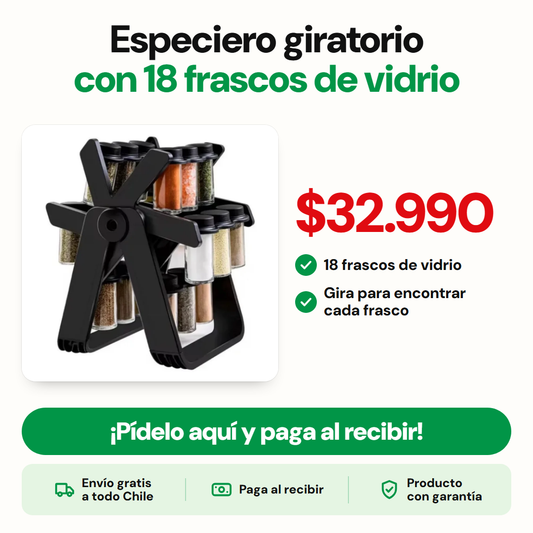 Especiero giratorio con 18 frascos de vidrio
