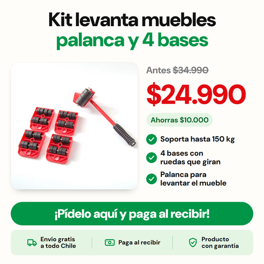 Kit levanta muebles palanca y 4 bases
