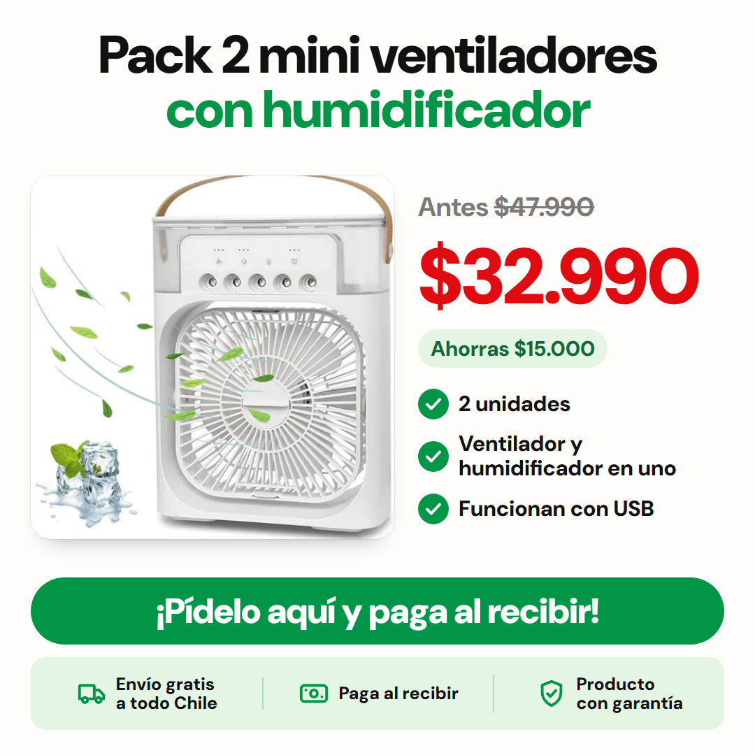 Pack 2 mini ventiladores con humidificador