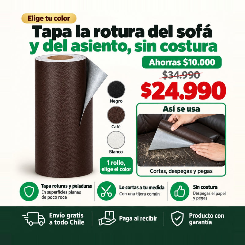 Rollo Reparador de Cuero Adhesivo | Tapa Roturas de Sofás y Asientos sin Costura | Envío Gratis