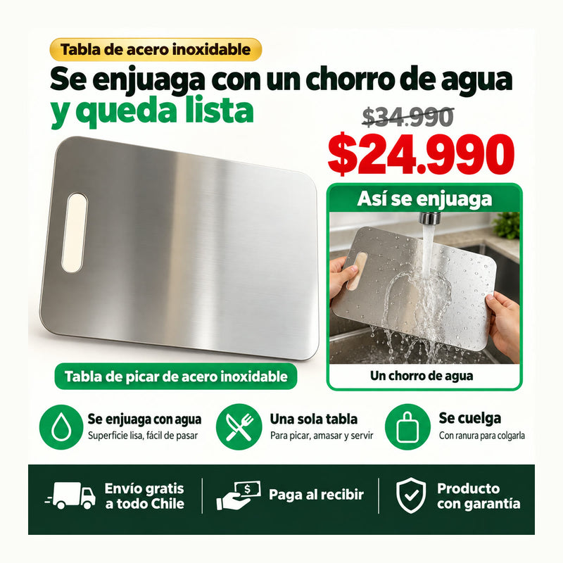 Tabla de Picar de Acero Inoxidable | Se Enjuaga y Queda Lista | Envío Gratis