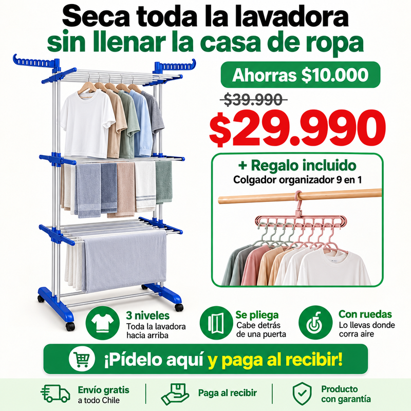 Tendedero 3 Niveles | Seca la Lavadora Completa sin Sol | Con Regalo