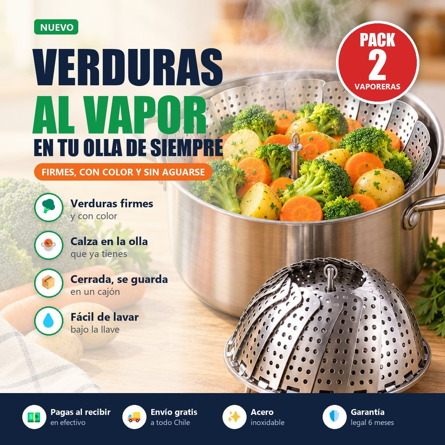 Pack 2 Vaporeras Plegables de Acero | Verduras al Vapor en tu Olla | Envío Gratis